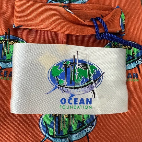 GUY HARVEY Ocean Foundation Marlin Print 4" x 58" Mens 100% Silk Orange Tie NWT - Picture 5 of 8